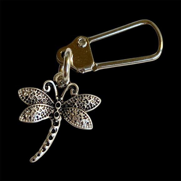 Dragonfly Keychain Zipper Pull Purse Bag Charm Backpack Silver Plated Insect Bug - Picture 2 of 9